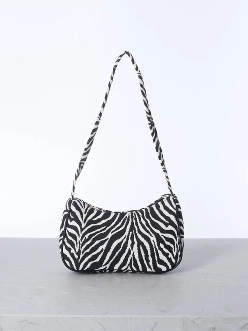 SMALL Zebra Print Shoulder Bag in Black & White